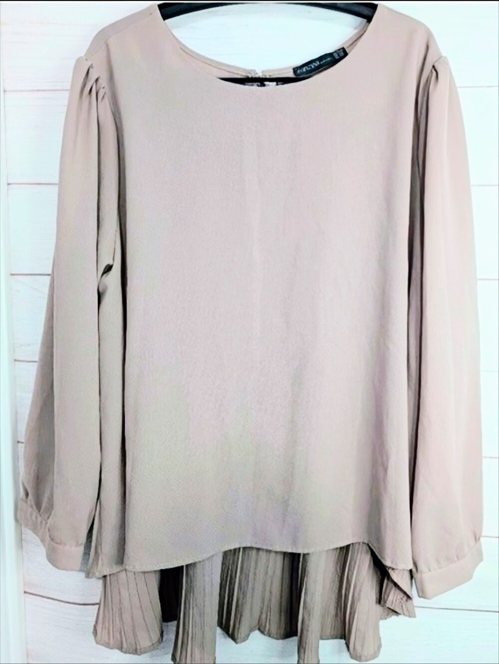 Nwot Zanzea Pleated Long-Sleeve Blouse In Taupe Size 24w